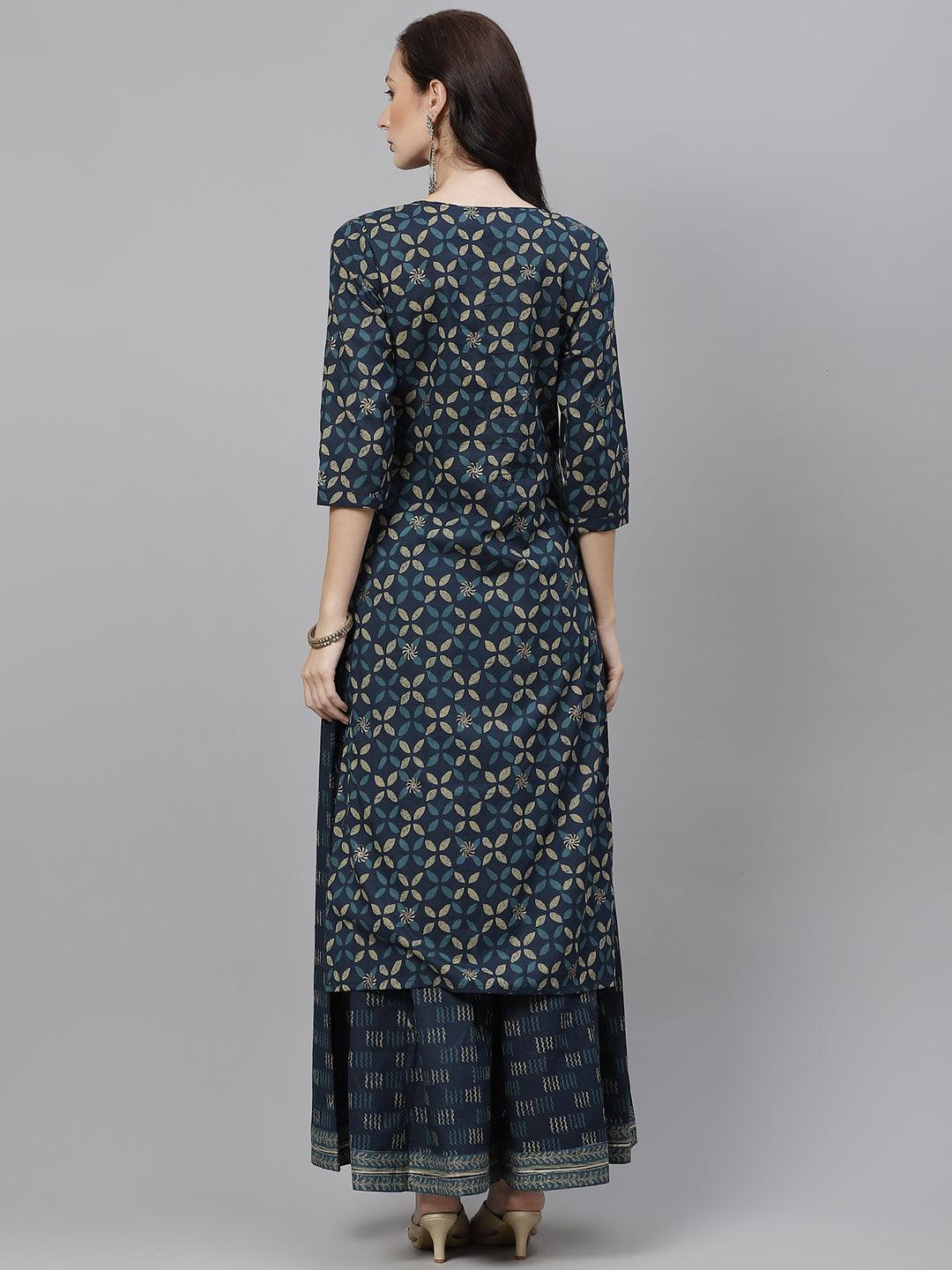 Divena Indigo Blue Kurta Set With Palazzo