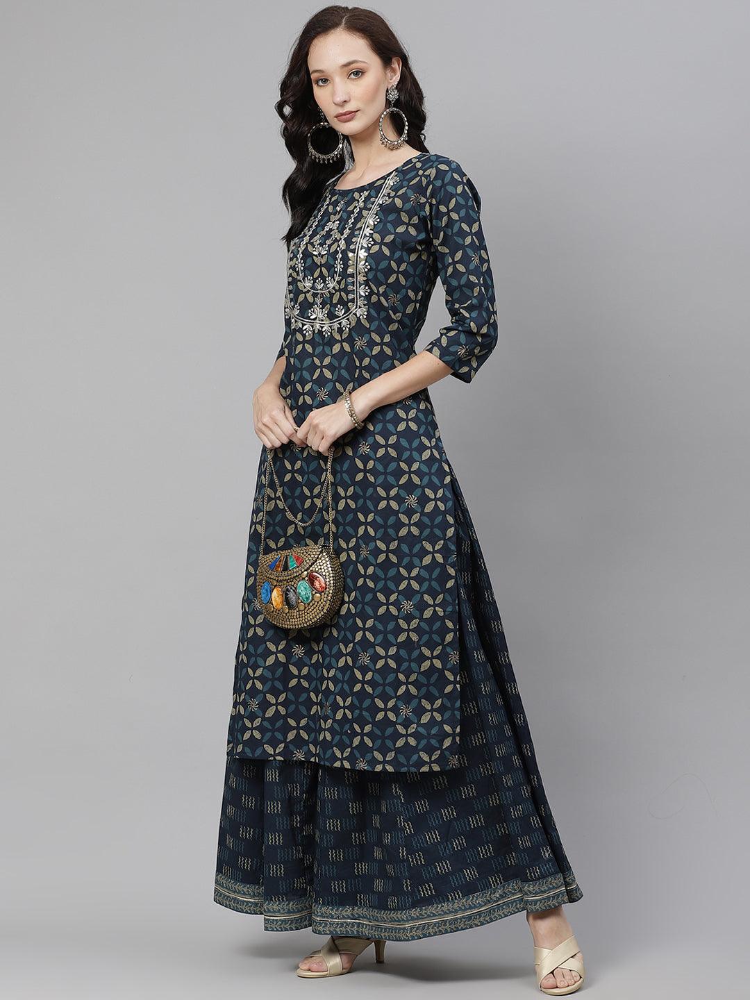 Divena Indigo Blue Kurta Set With Palazzo