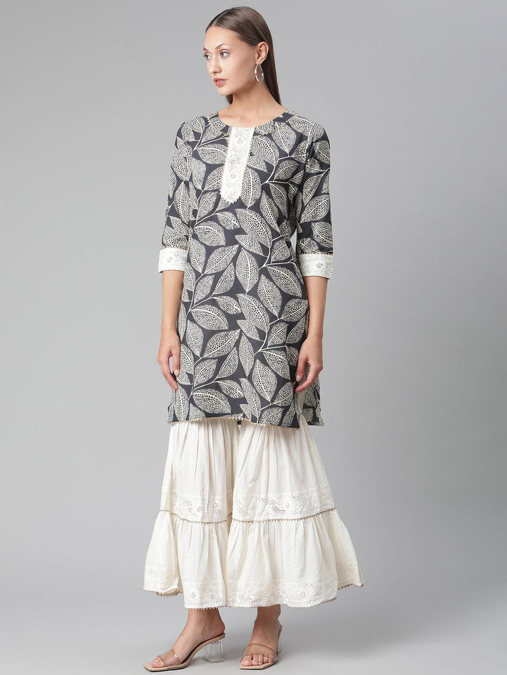 Divena Printred Cotton Kurta Set With Sharara And Dupatta