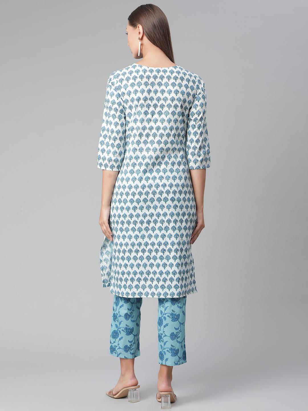 Divena White Cotton Kurta Pant set