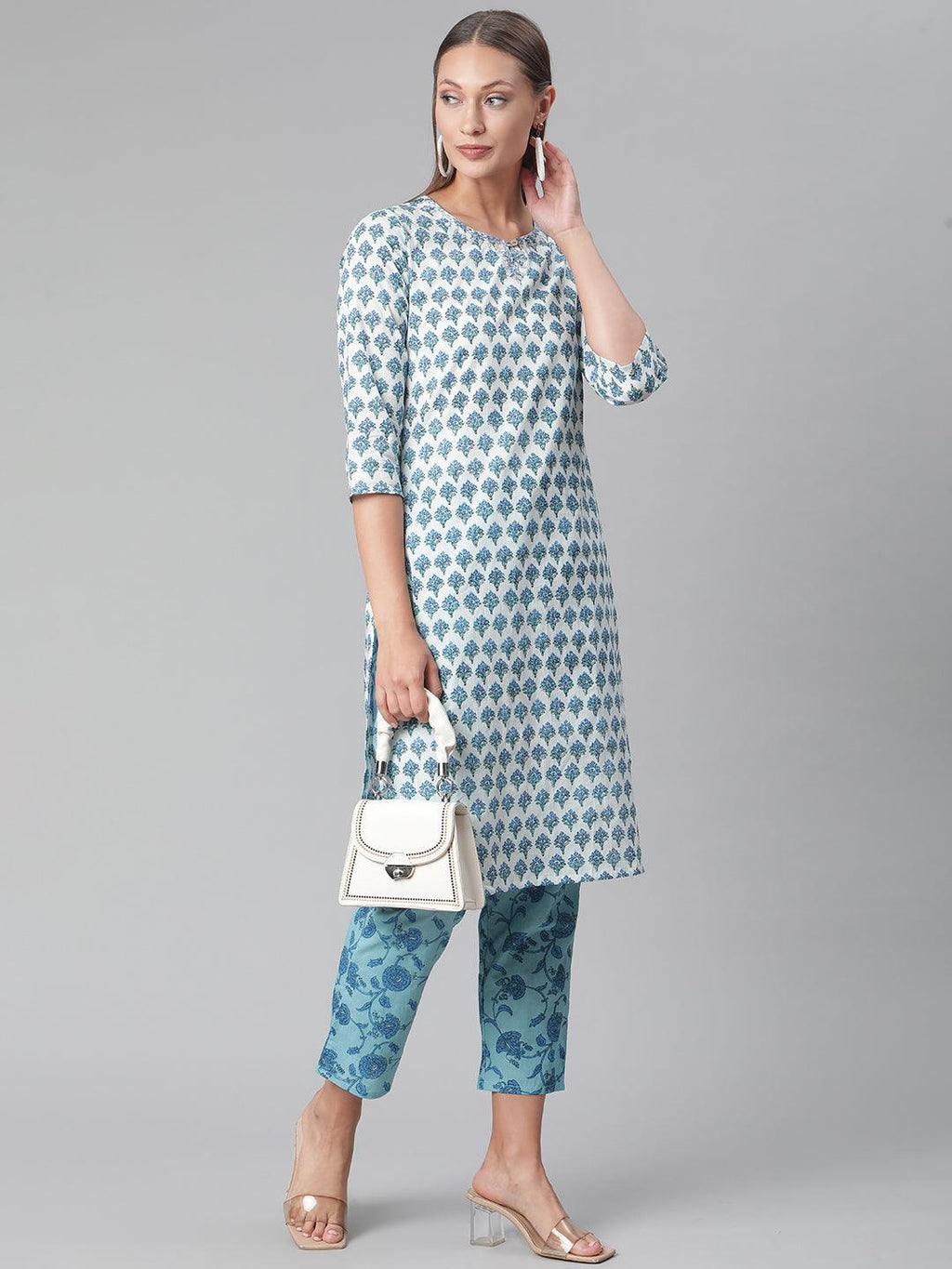 Divena White Cotton Kurta Pant set