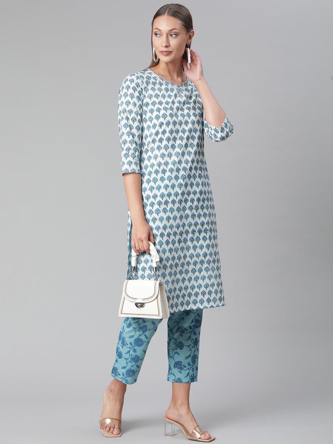 Divena White Cotton Kurta Pant set