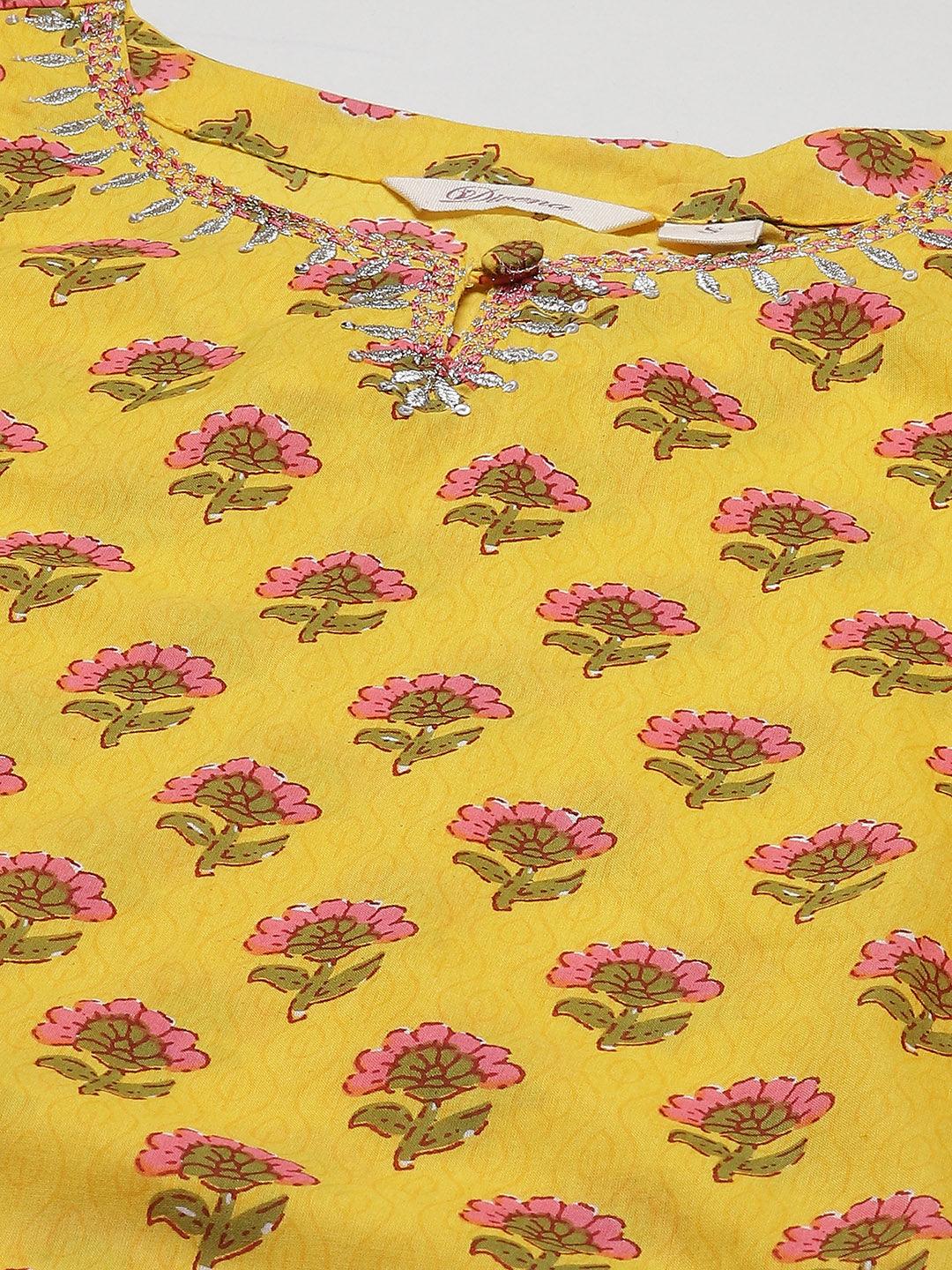 Divena Yellow Printed Kurta with Lahariya Sharara and Ruffled Dupatta Set
