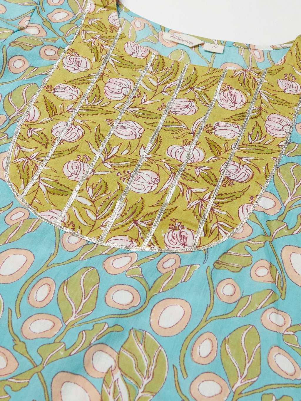 Divena Sky blue Floral Printed Cotton kurta Pant Set