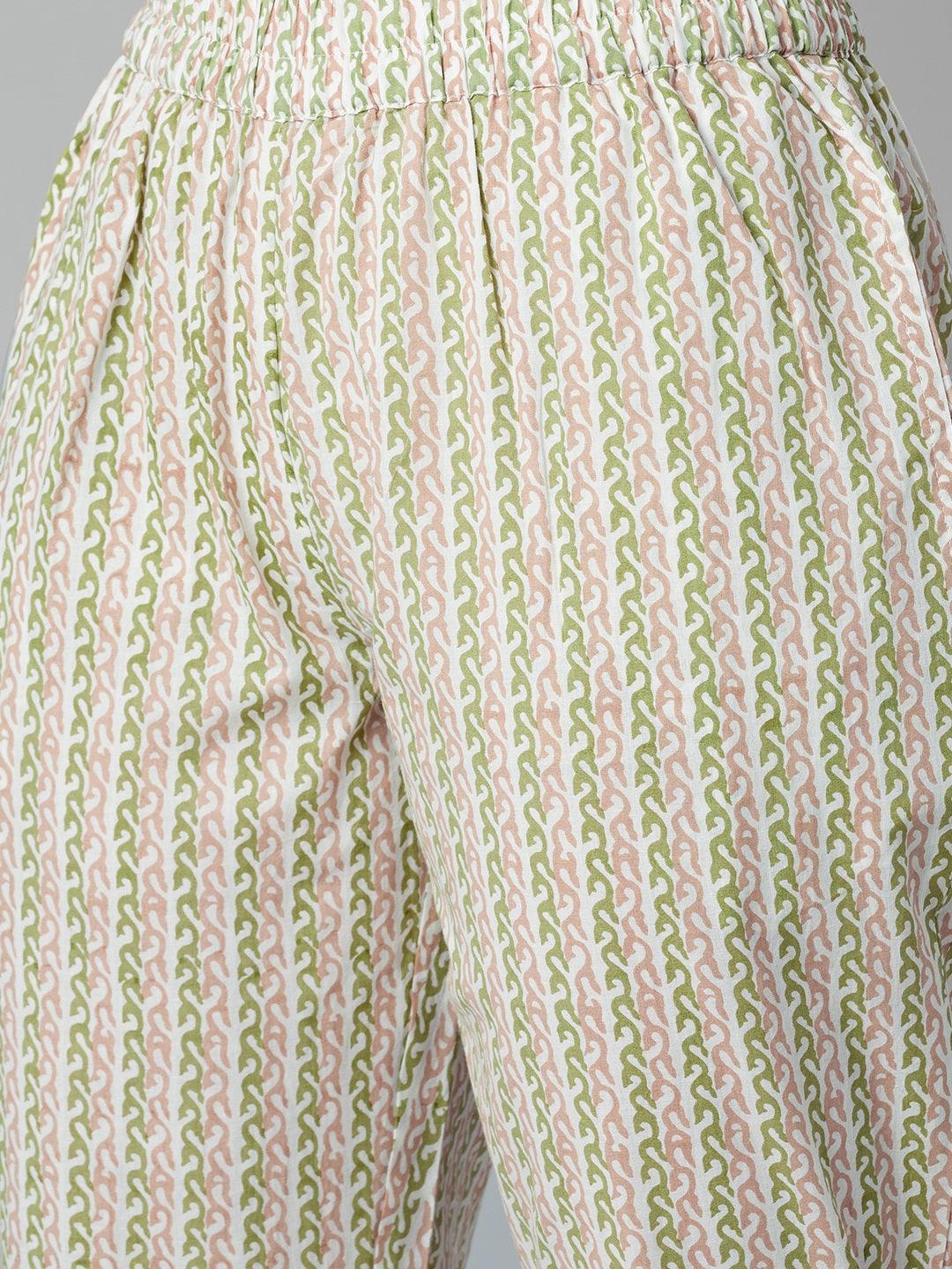 Divena Pastel green Floral Printed Cotton kurta Pant Set