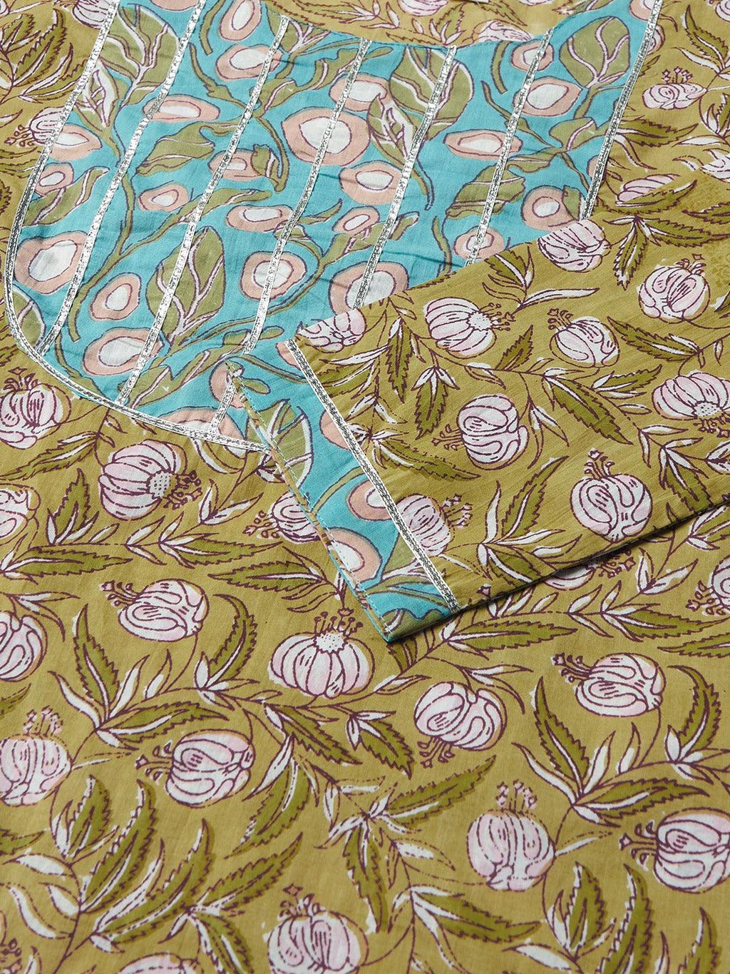 Divena Pastel green Floral Printed Cotton kurta Pant Set
