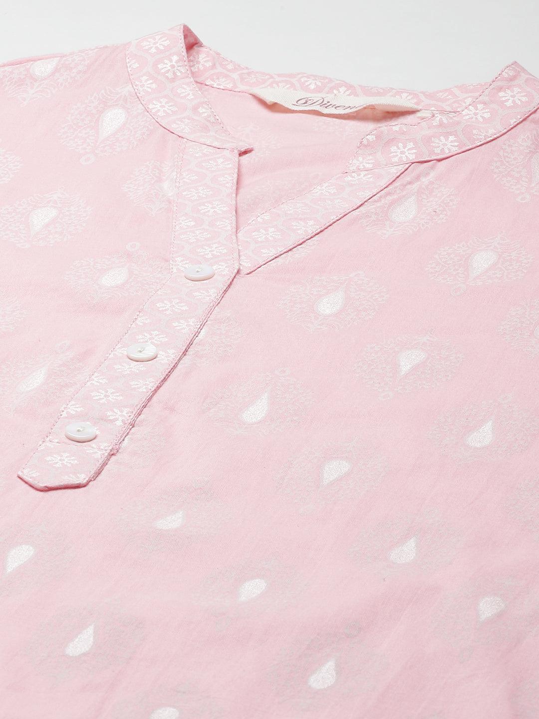 Divena Baby Pink Cotton Kurta Palazzo  Set
