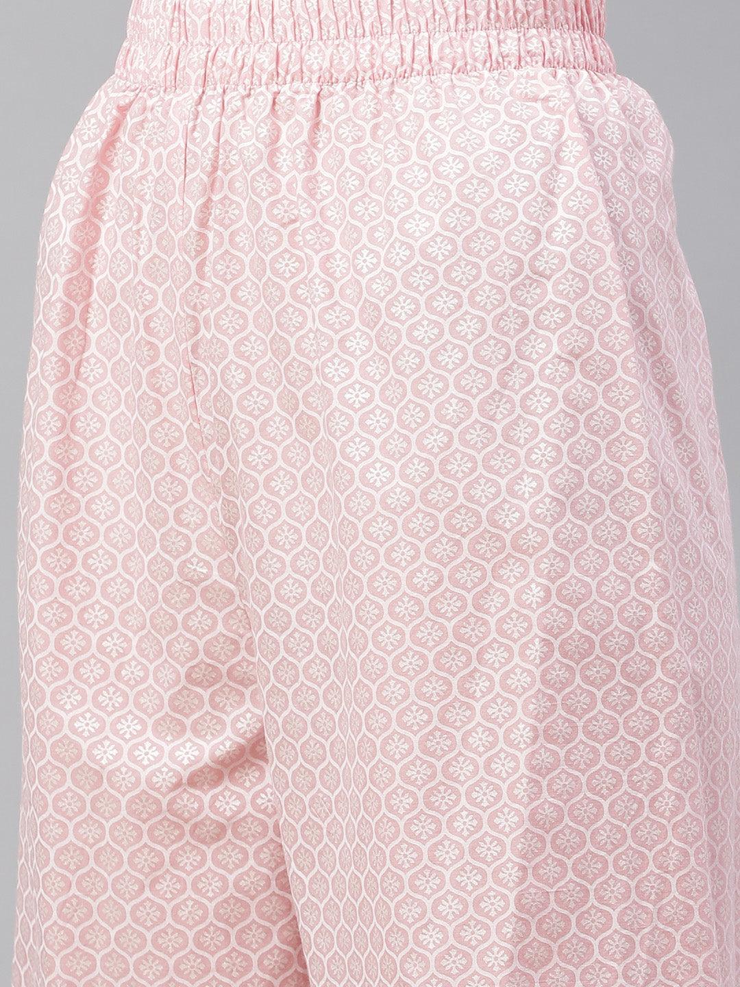 Divena Baby Pink Cotton Kurta Palazzo  Set