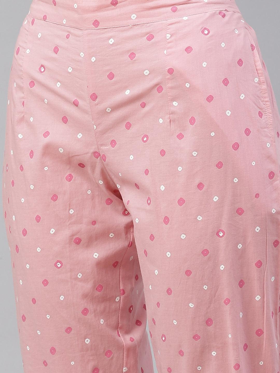 Divena Pink Cotton A-line  kurta Pant set with Dupatta