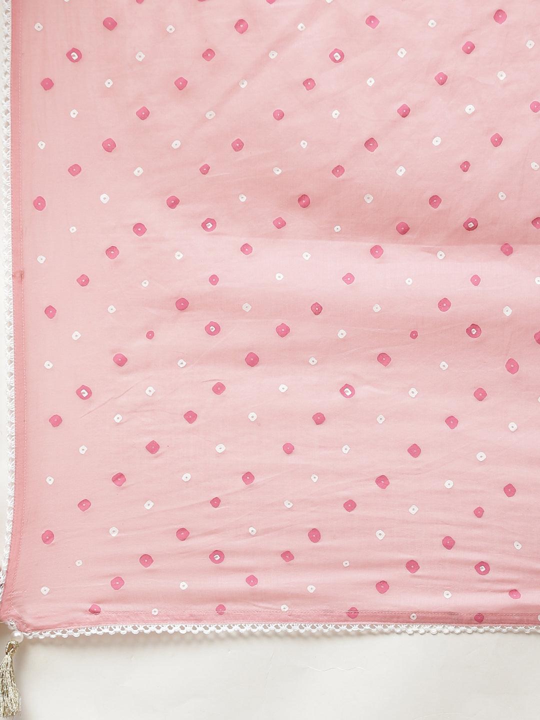 Divena Pink Cotton A-line  kurta Pant set with Dupatta