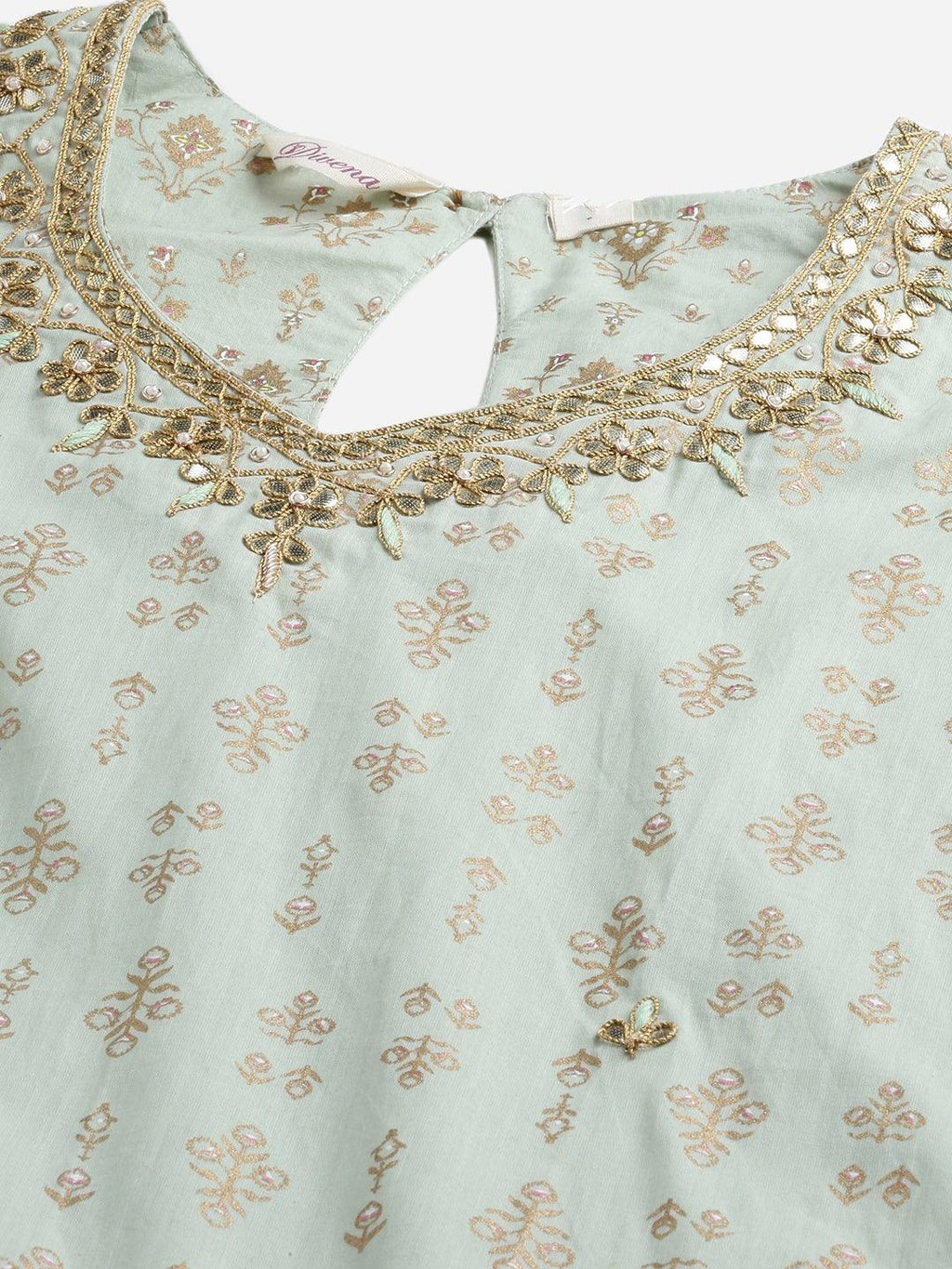 Divena Sea Green Golden Printed Kurta Sharara set with Dupatta