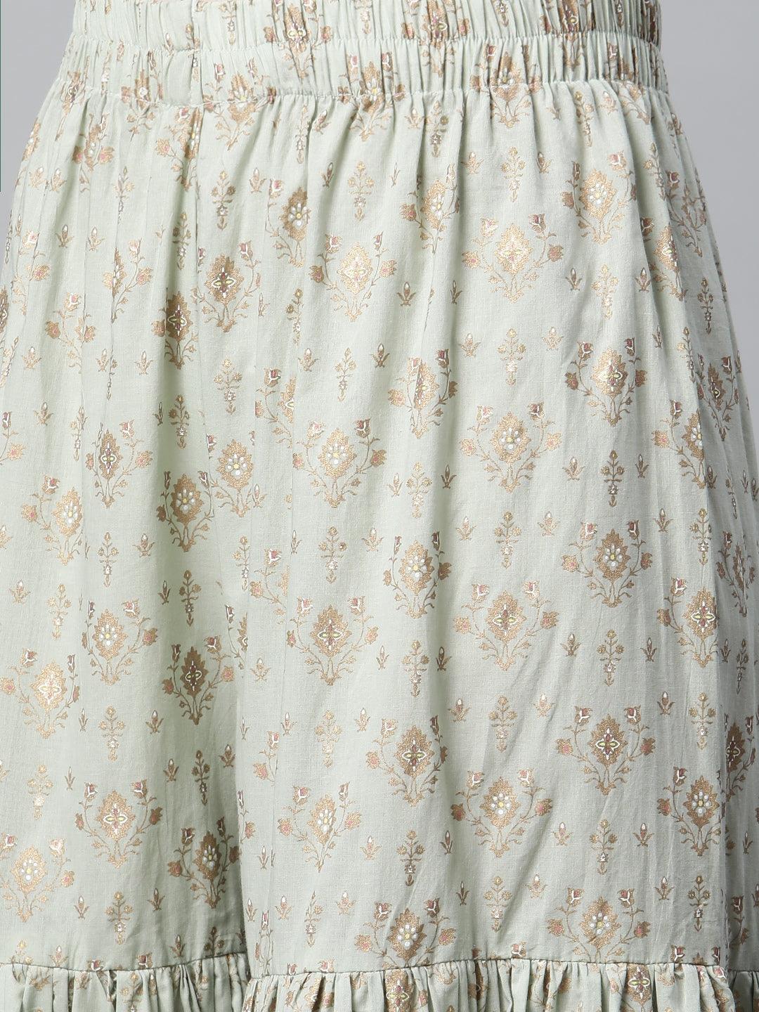 Divena Sea Green Golden Printed Kurta Sharara set with Dupatta