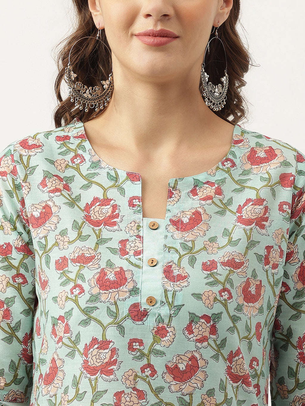 Divena Green Chanderi Floral Printed Kurta with Pant Set