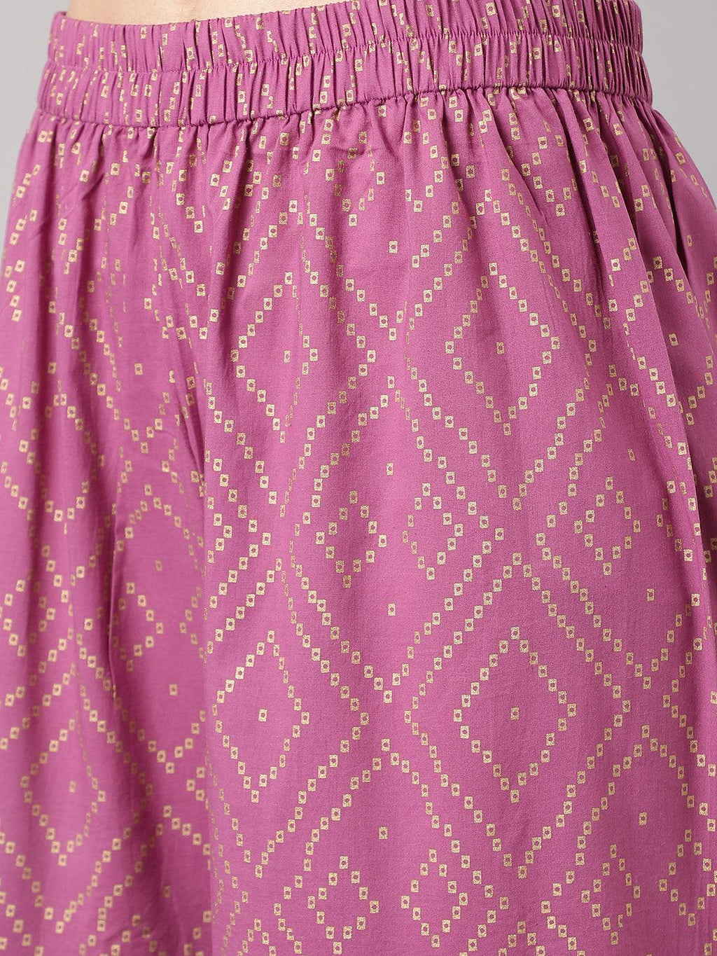 Divena Purple Foil Print Cotton Sharara Set with Dupatta