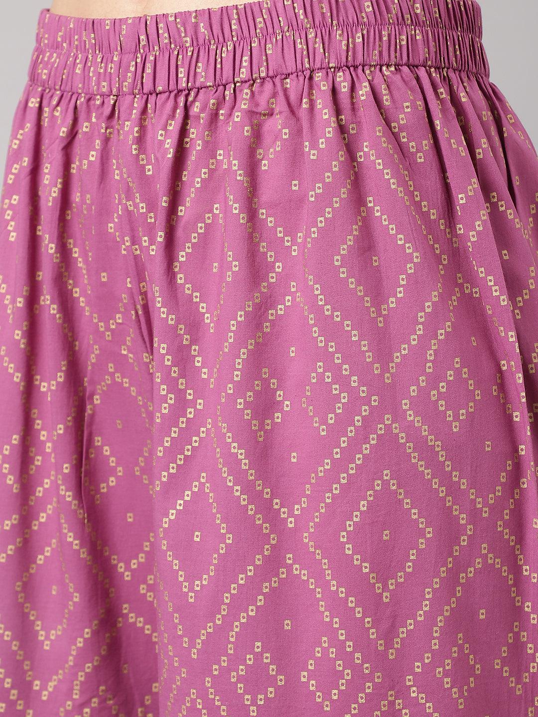 Divena Purple Foil Print Cotton Sharara Set with Dupatta