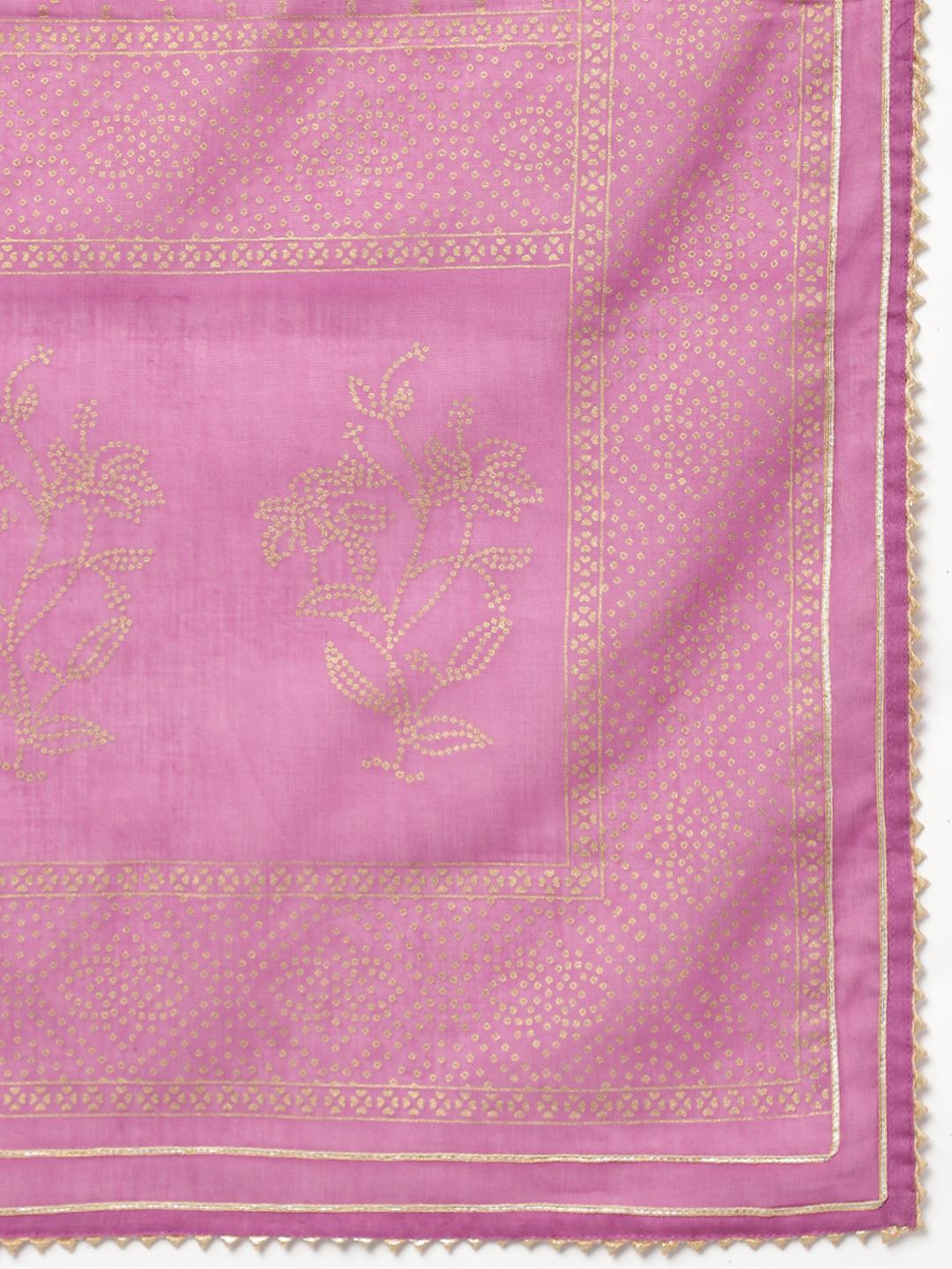 Divena Purple Foil Print Cotton Sharara Set with Dupatta