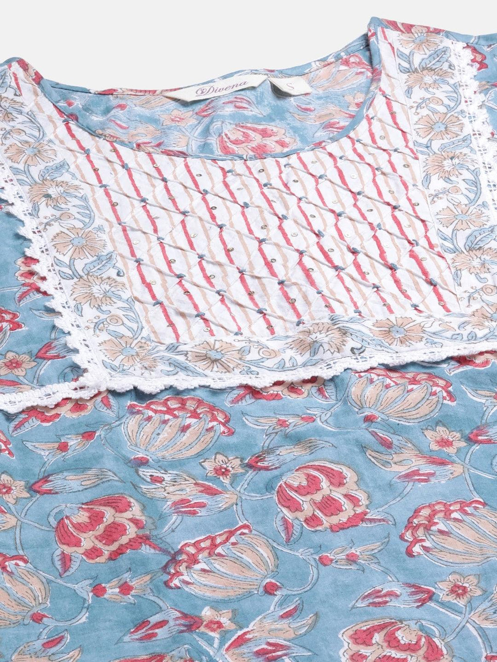 Divena Turquoise Blue Hand Block Printed Kurta Pant Set with Dupatta