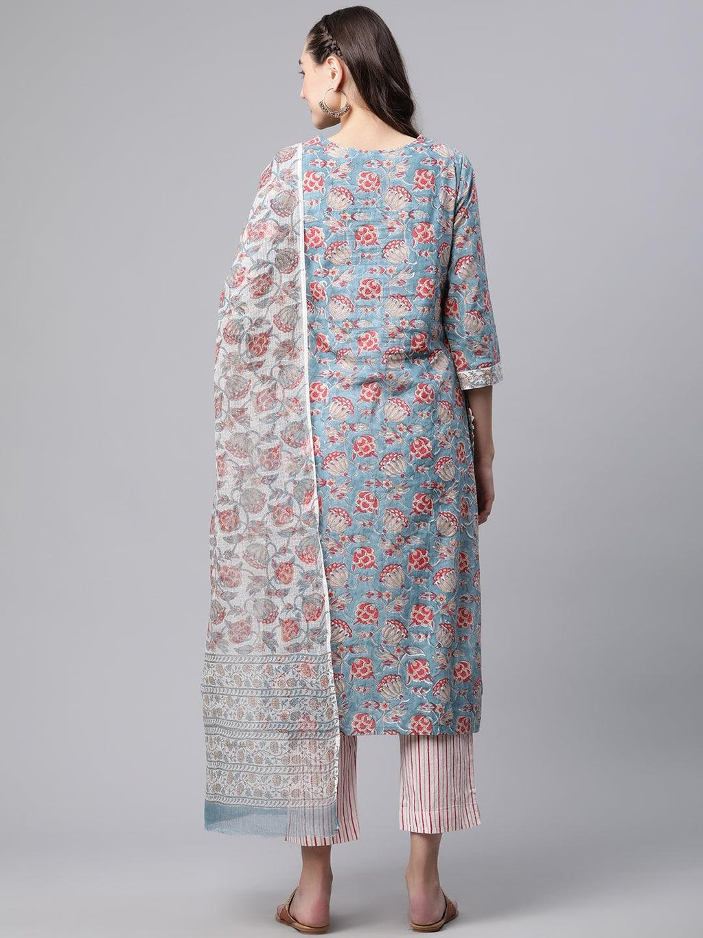 Divena Turquoise Blue Hand Block Printed Kurta Pant Set with Dupatta