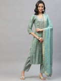 Divena Blue Hand Work Bandhani Printed Muslin Kurta Pant Set with Dupatta