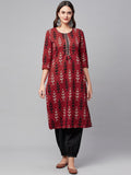 Divena Maroon Cotton Straight Kurta Hem Cuffed Pant set