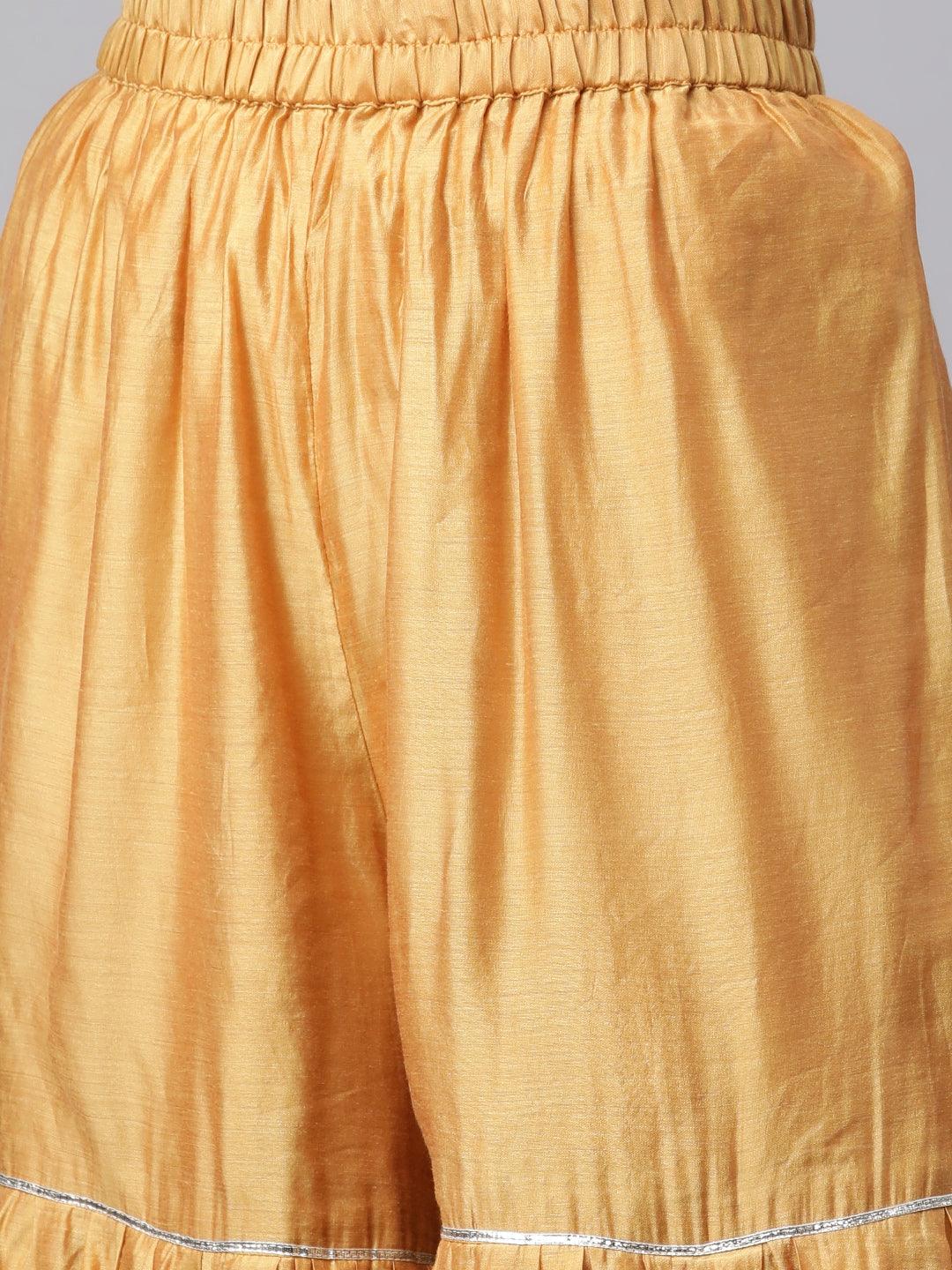 Divena Yellow Gold Embroidered Chenderi Kurta Sharara Set with Dupatta
