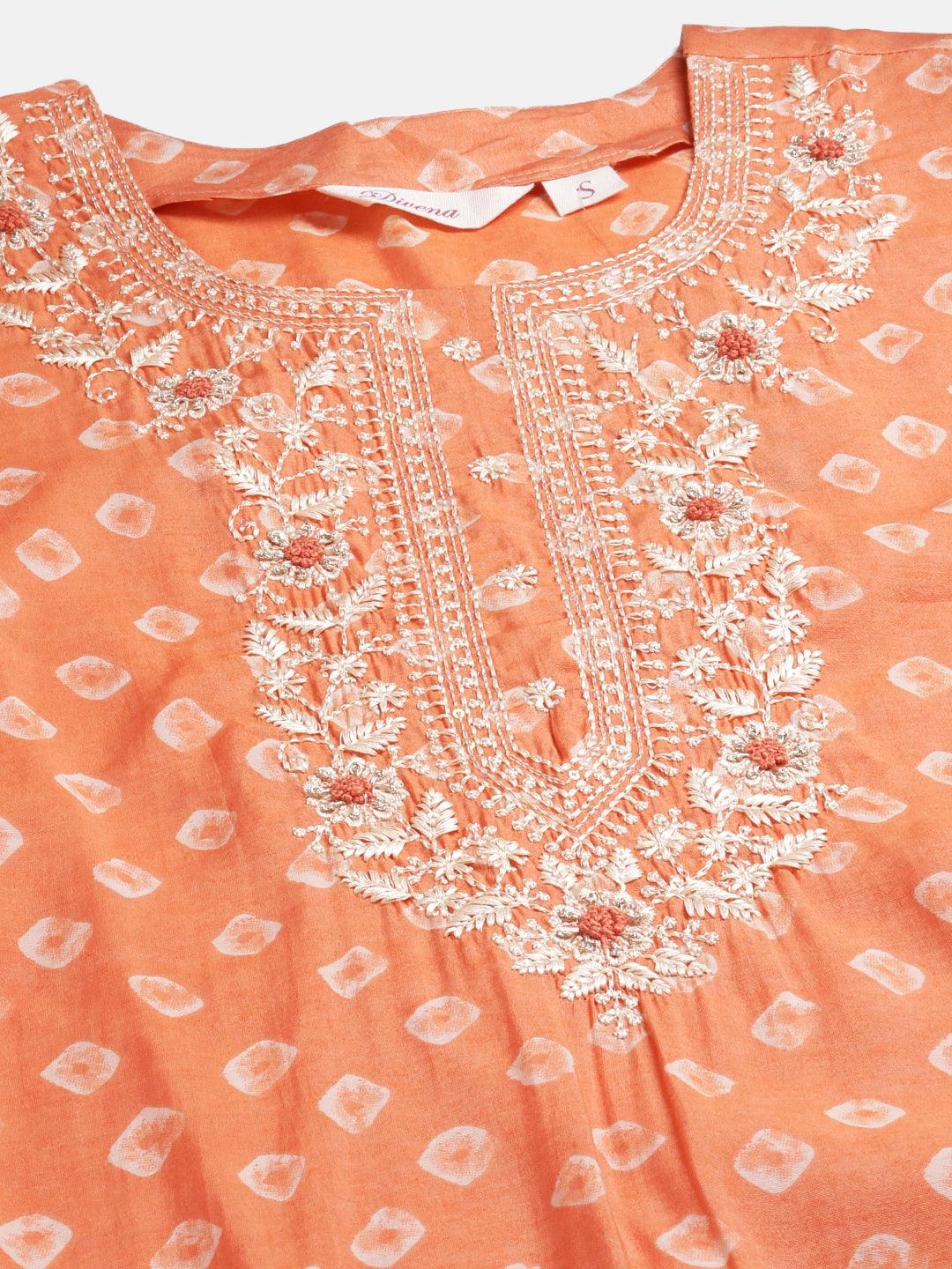 Divena Orange Chanderi Kurta Cotton pant set With Chiffon leheriya Dupatta