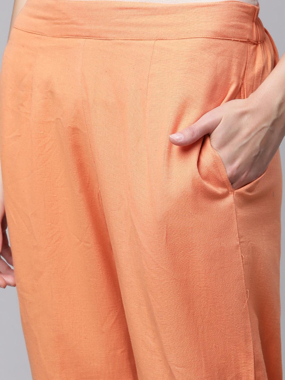 Divena Orange Chanderi Kurta Cotton pant set With Chiffon leheriya Dupatta