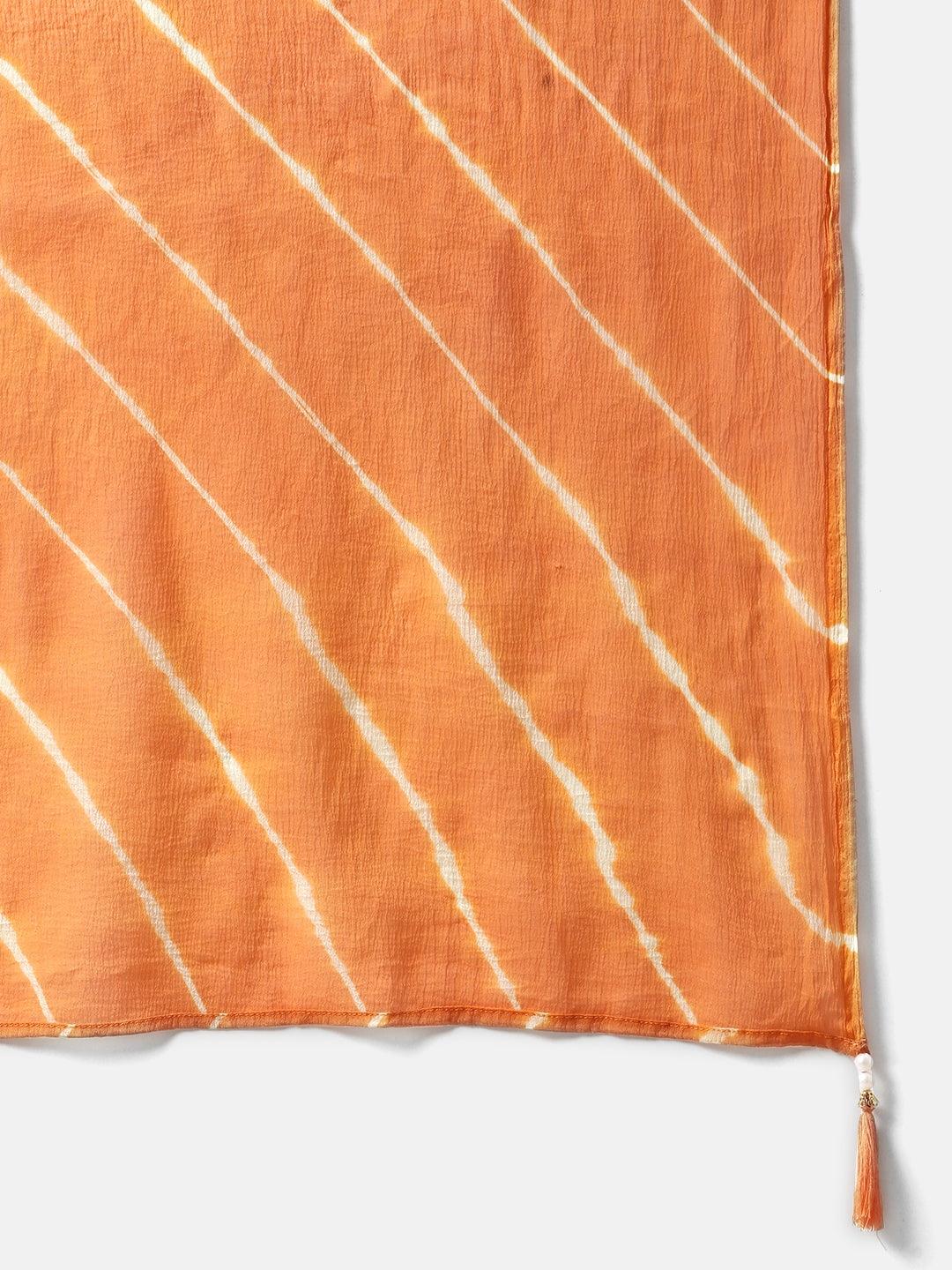 Divena Orange Chanderi Kurta Cotton pant set With Chiffon leheriya Dupatta