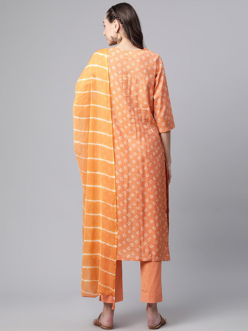 Divena Orange Chanderi Kurta Cotton pant set With Chiffon leheriya Dupatta