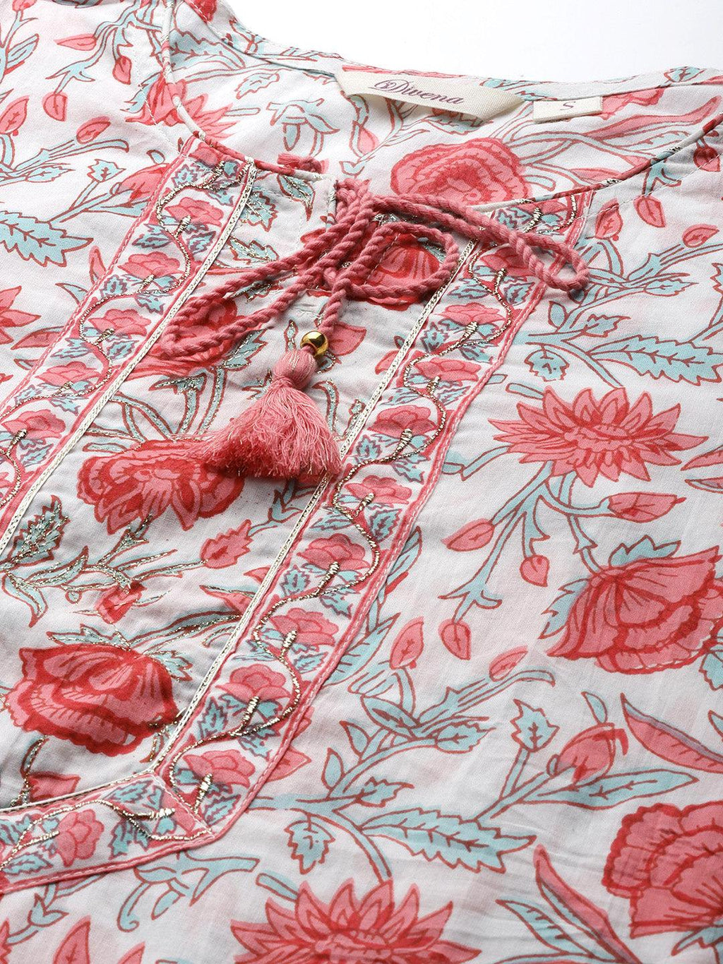 Divena White Floral Printed Kurta Pant Set with Dupatta