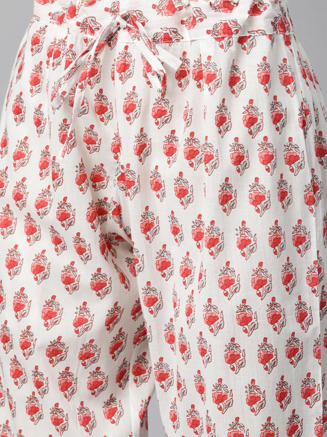 Divena White Floral Printed Kurta Pant Set with Dupatta