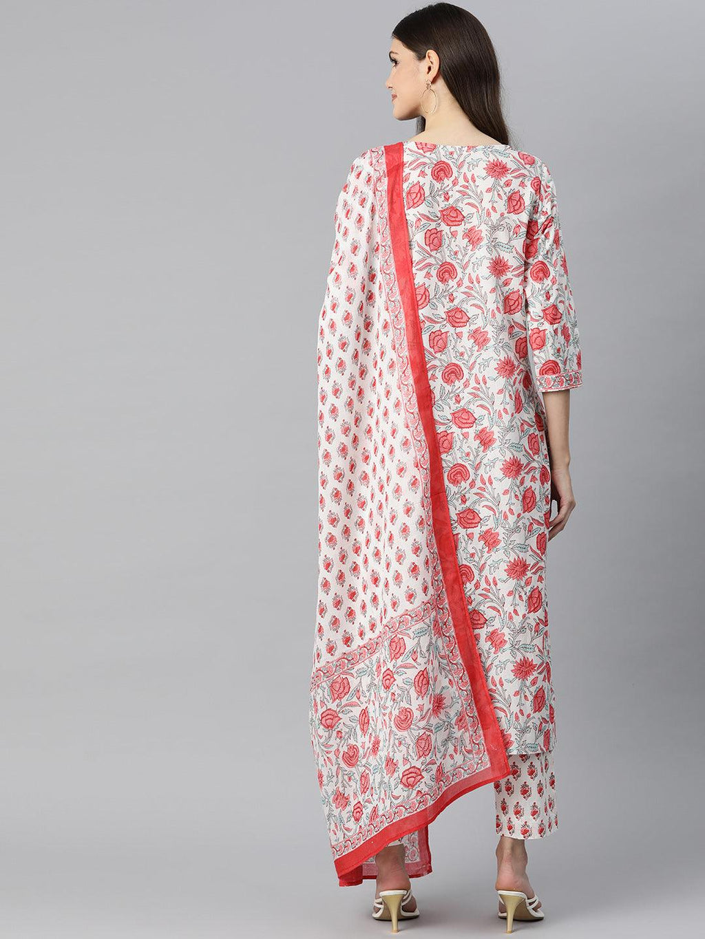 Divena White Floral Printed Kurta Pant Set with Dupatta