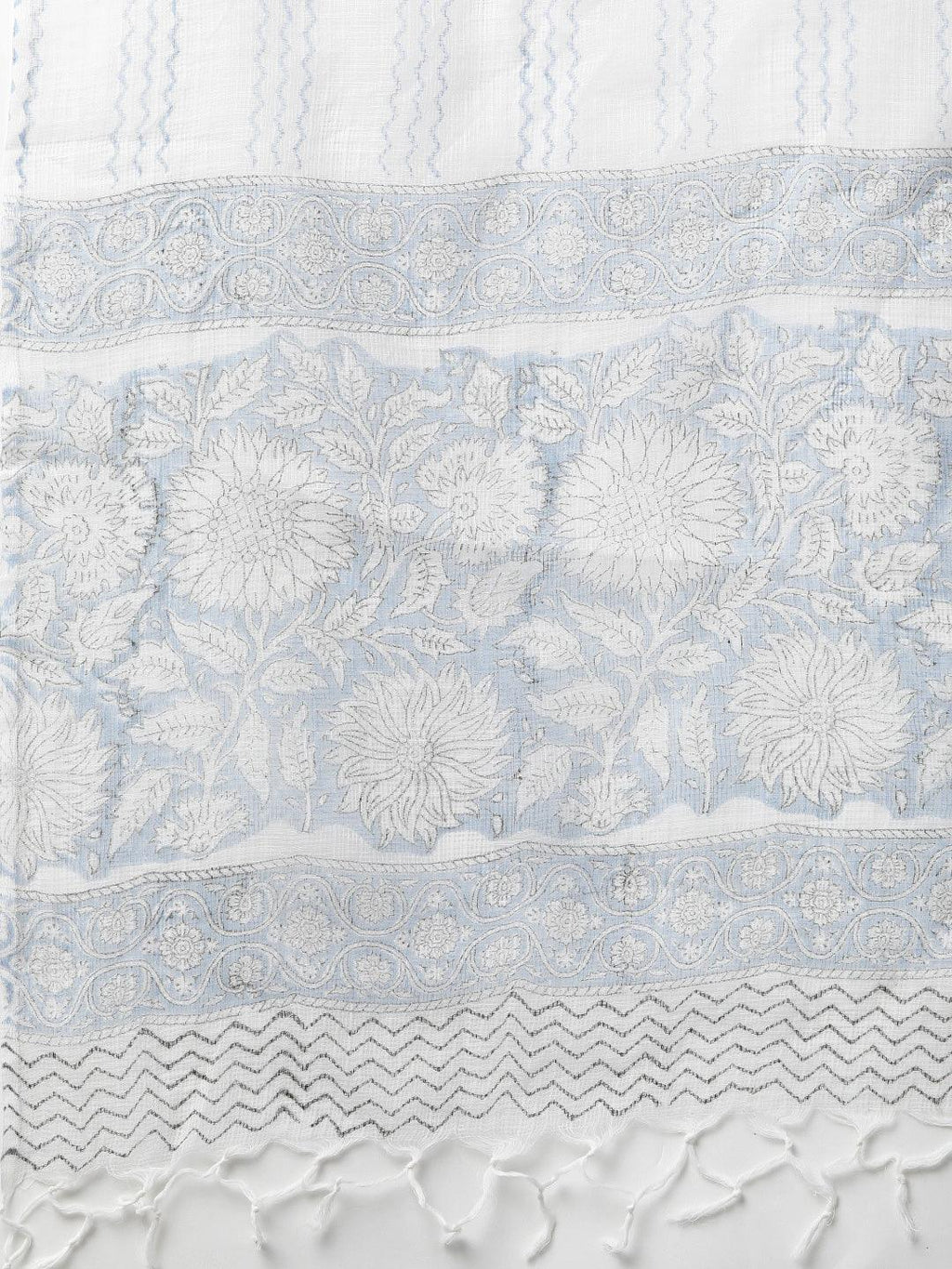 Divena Sky blue Hand Block Printed Straight kurta Pant Set with Dupatta