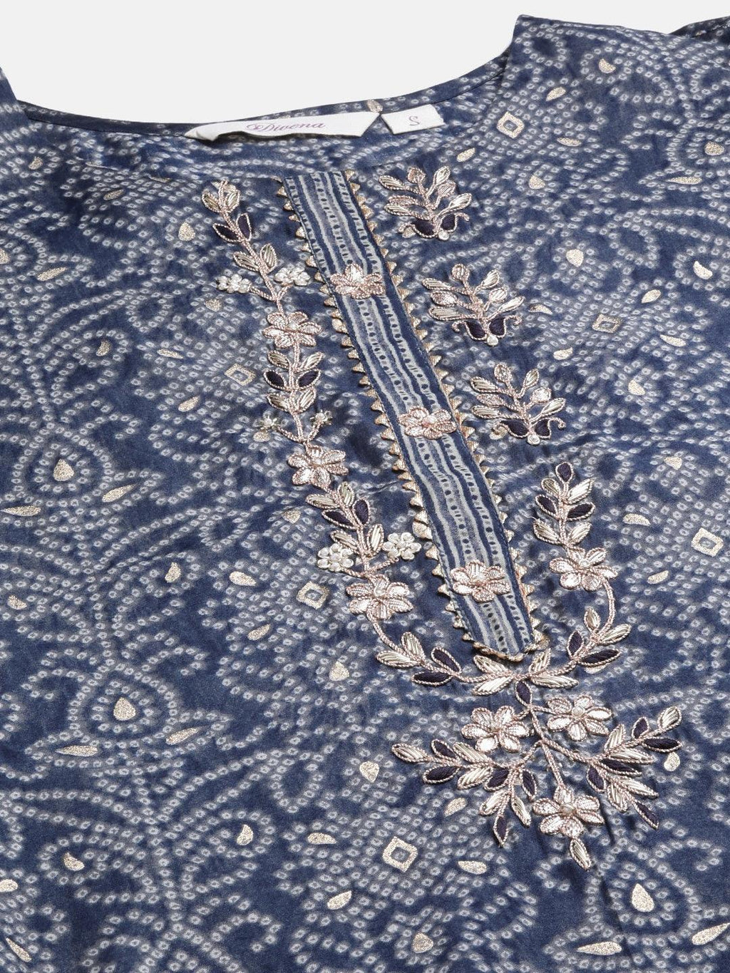 Divena Blue Bandhani Print Chanderi Kurta pant set With Dupatta