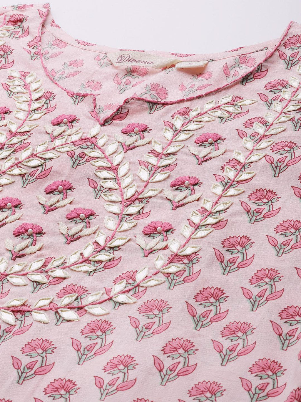 Divena Pink Cotton Straight Kurta Pant Set With Dupatta