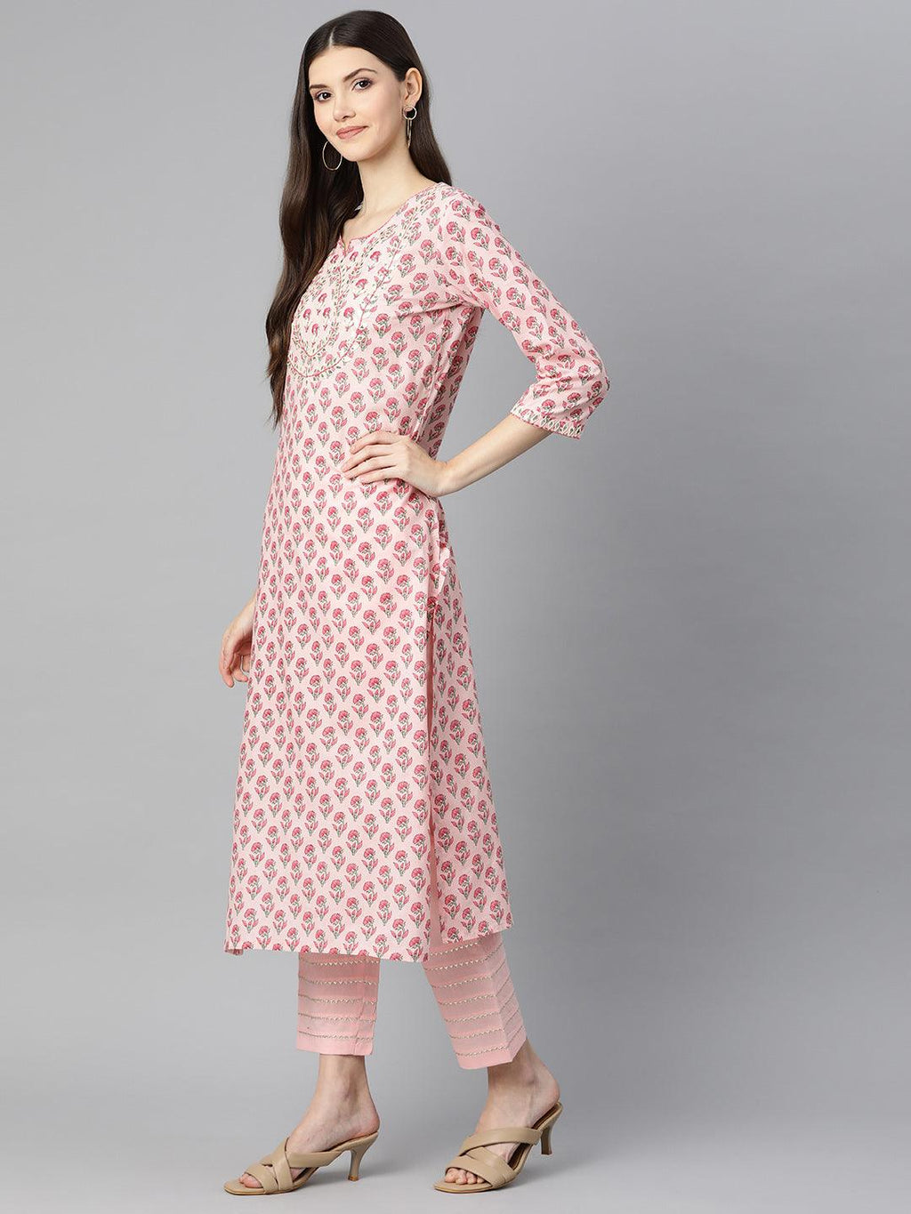 Divena Pink Cotton Straight Kurta Pant Set With Dupatta