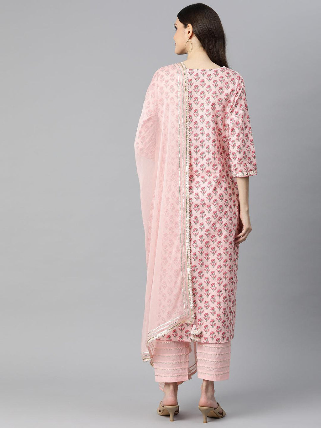 Divena Pink Cotton Straight Kurta Pant Set With Dupatta