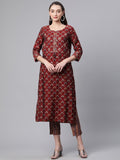 Divena Maroon Chanderi Kurta pant set