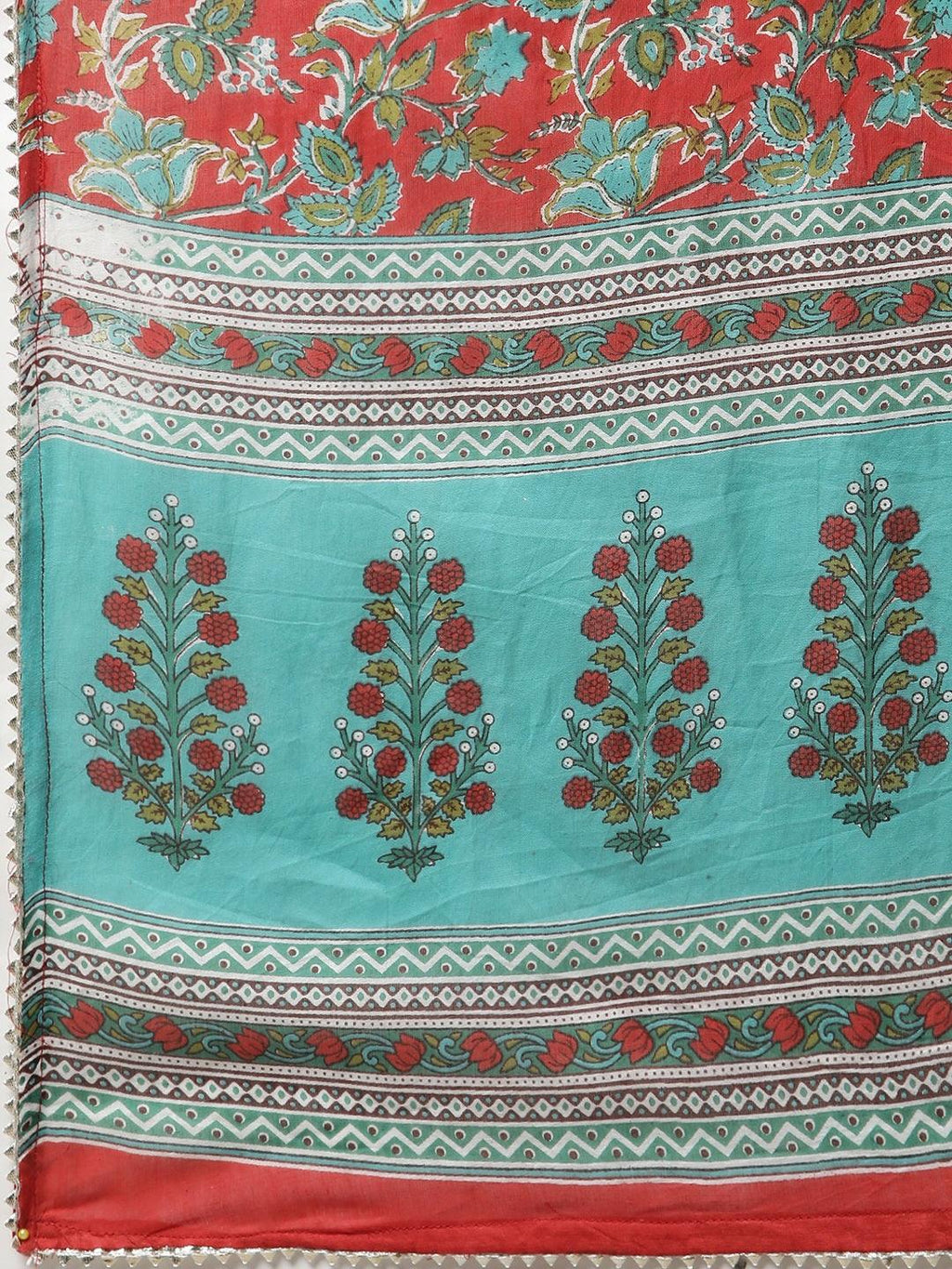 Divena Rama Green Cotton Straight Kurta Pant Set with Dupatta