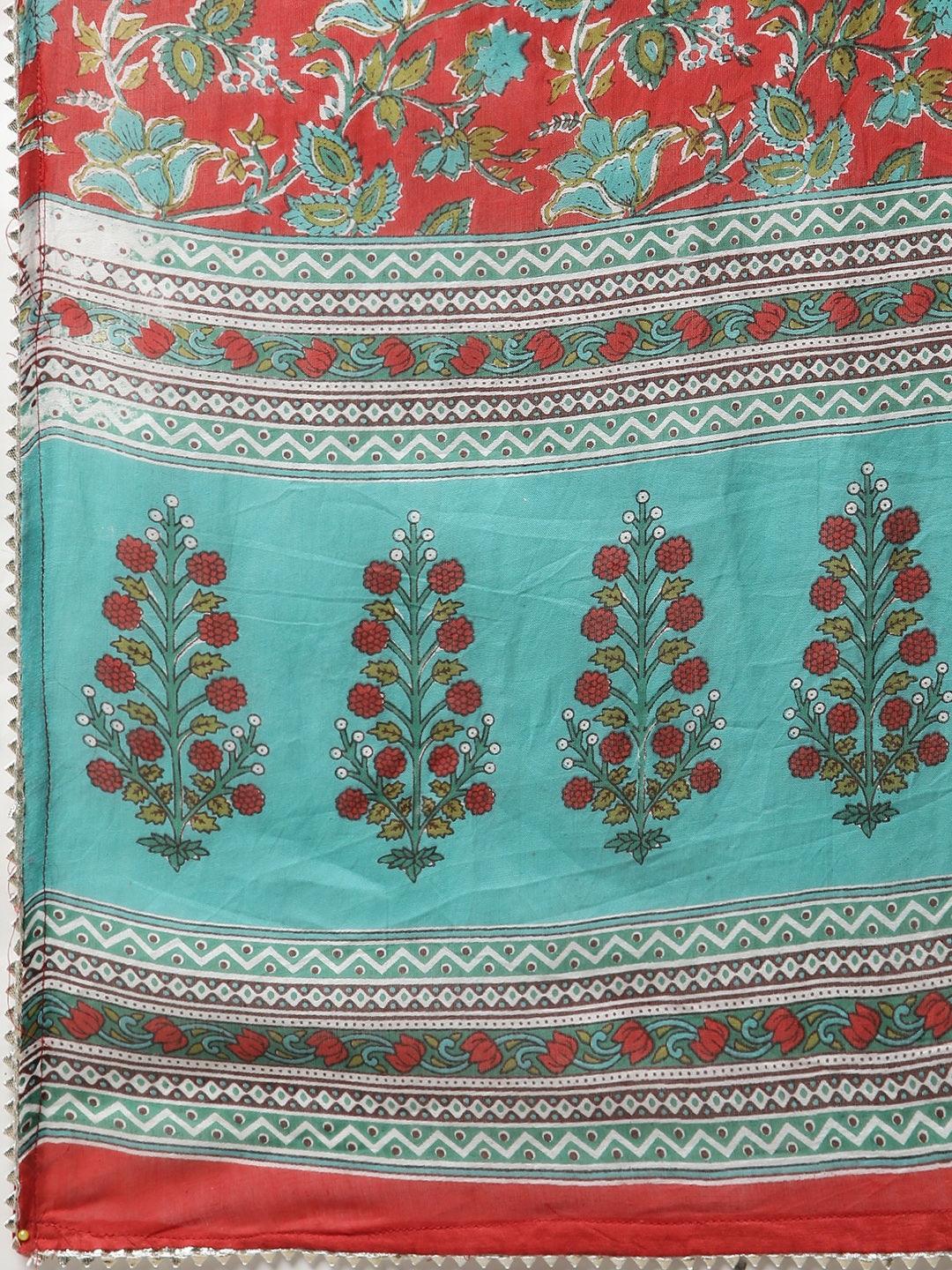 Divena Rama Green Cotton Straight Kurta Pant Set with Dupatta