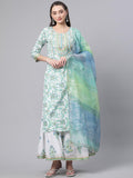 Divena White Floral Printed Kurta Palazzo set with Dupatta