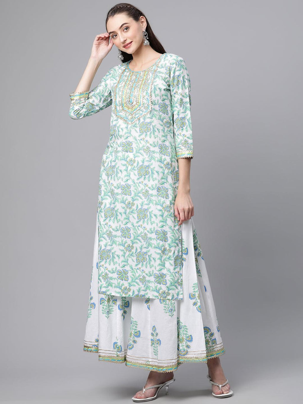 Divena White Floral Printed Kurta Palazzo set with Dupatta