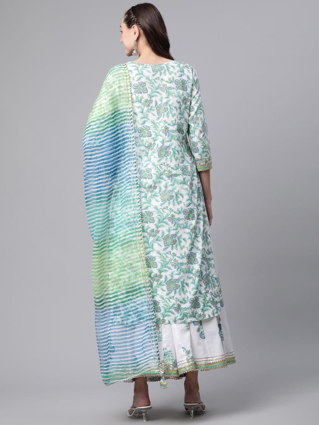 Divena White Floral Printed Kurta Palazzo set with Dupatta