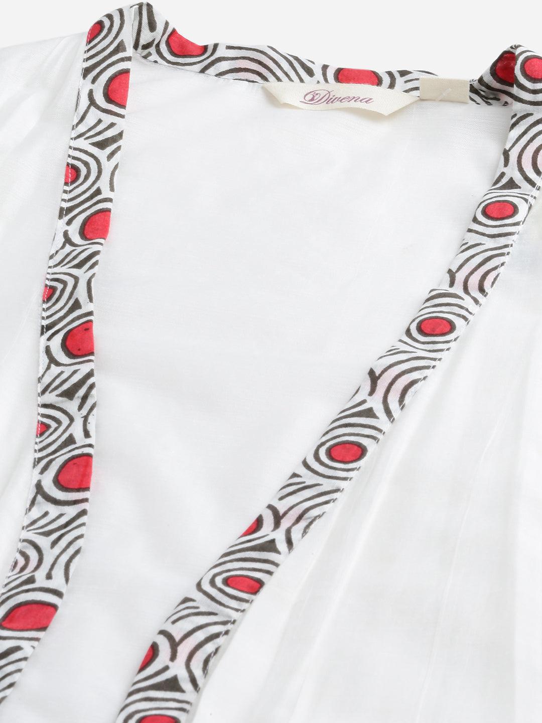 Divena White Floral Kurta Pant Set with Chanderi Shurg