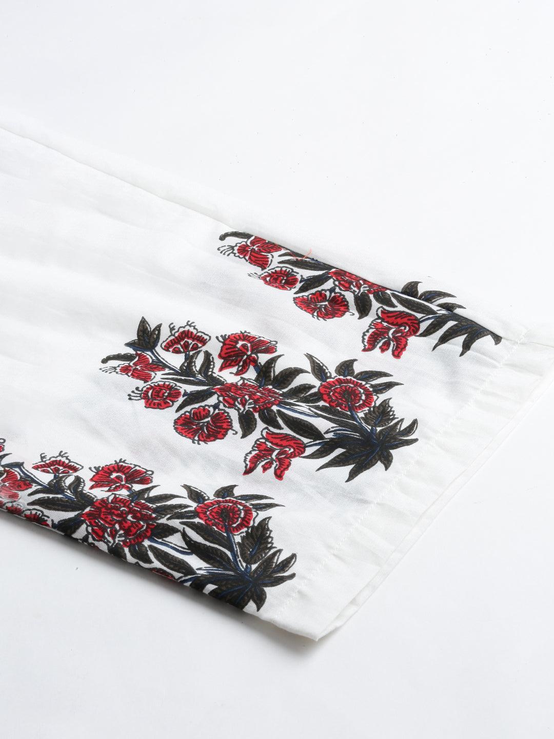 Divena White Floral Kurta Pant Set with Chanderi Shurg