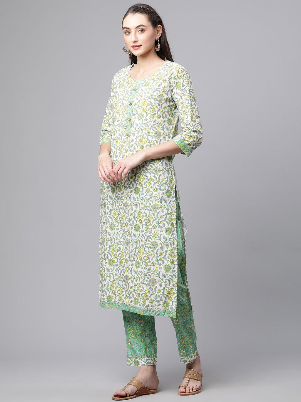 Divena White Cotton Straight Kurta Pant set with Dupatta