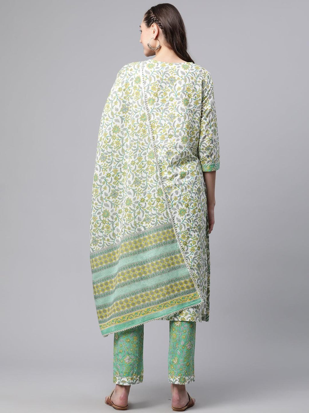 Divena White Cotton Straight Kurta Pant set with Dupatta