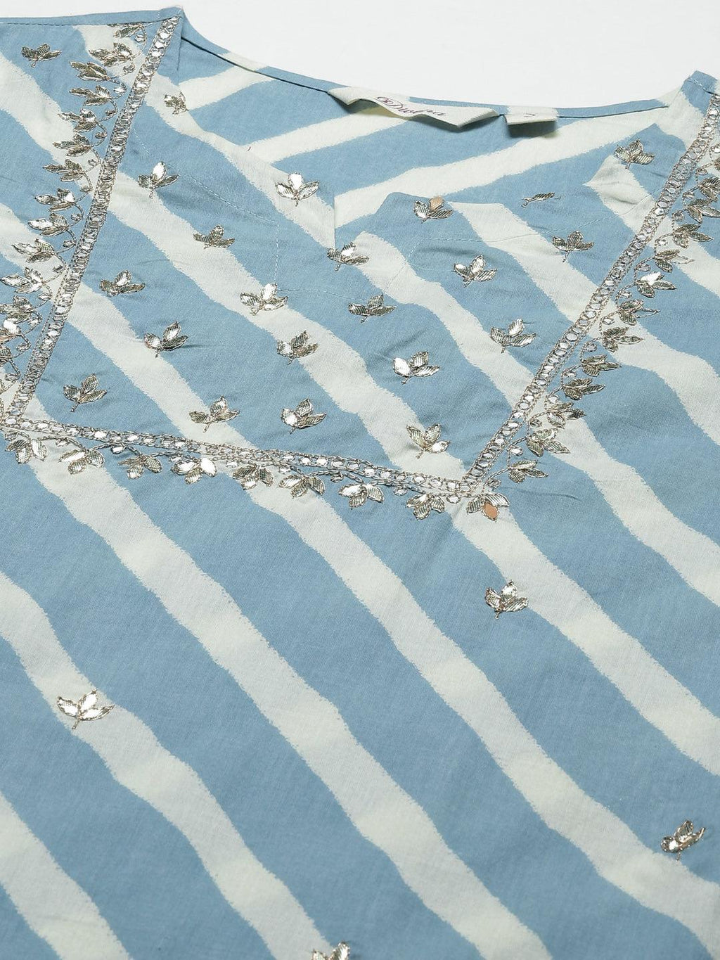 Divena Sky Blue Leheriya Cotton Kurta Pant set With Organza Dupatta
