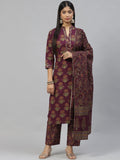 Divena Purple Cotton Straight Kurta Pant Set with Dupatta