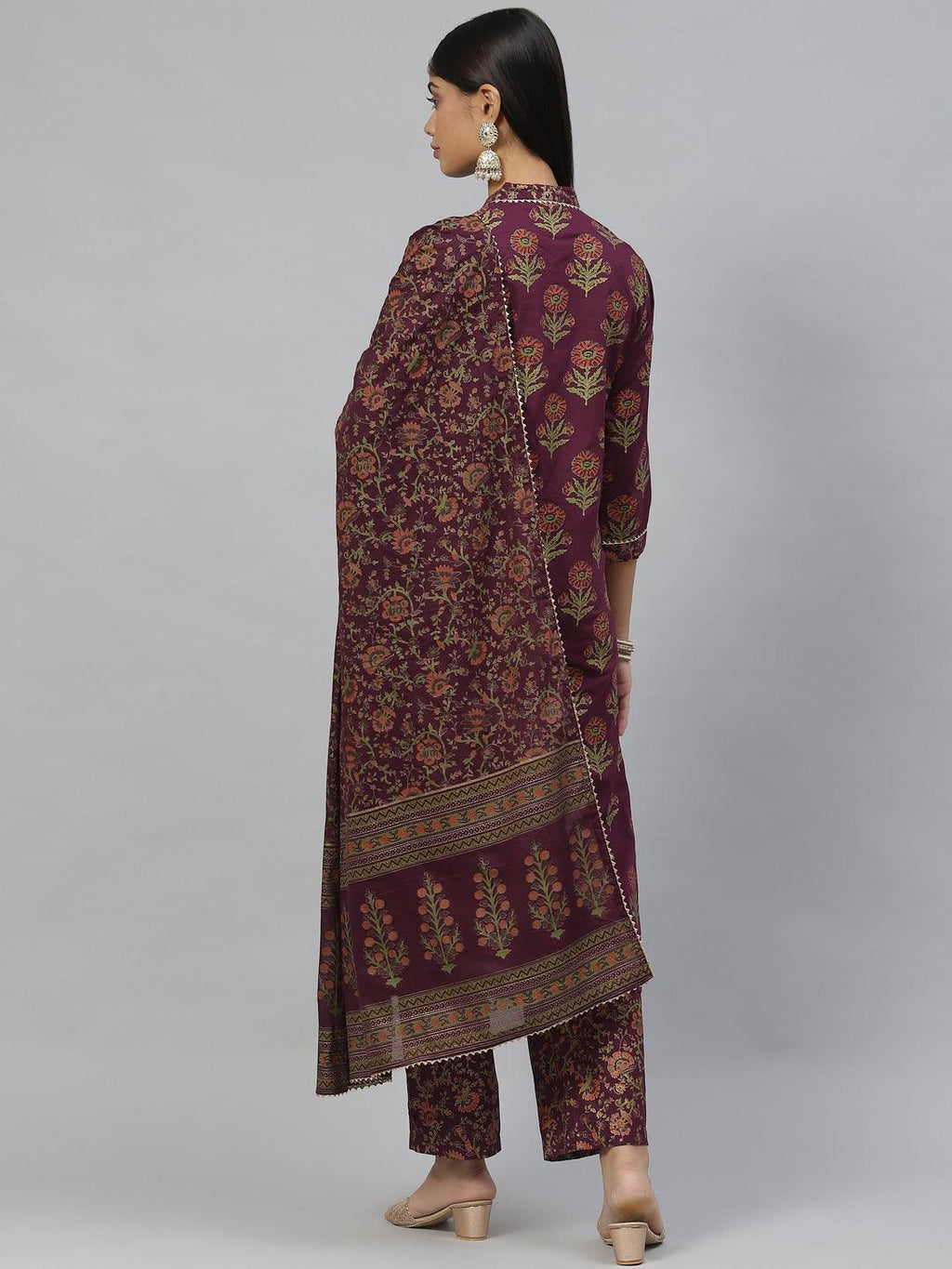 Divena Purple Cotton Straight Kurta Pant Set with Dupatta